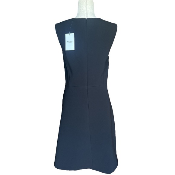 NWT Theory Black Crepe Scoop Flounce Dress Sleeveless Size 12 - Picture 7 of 16